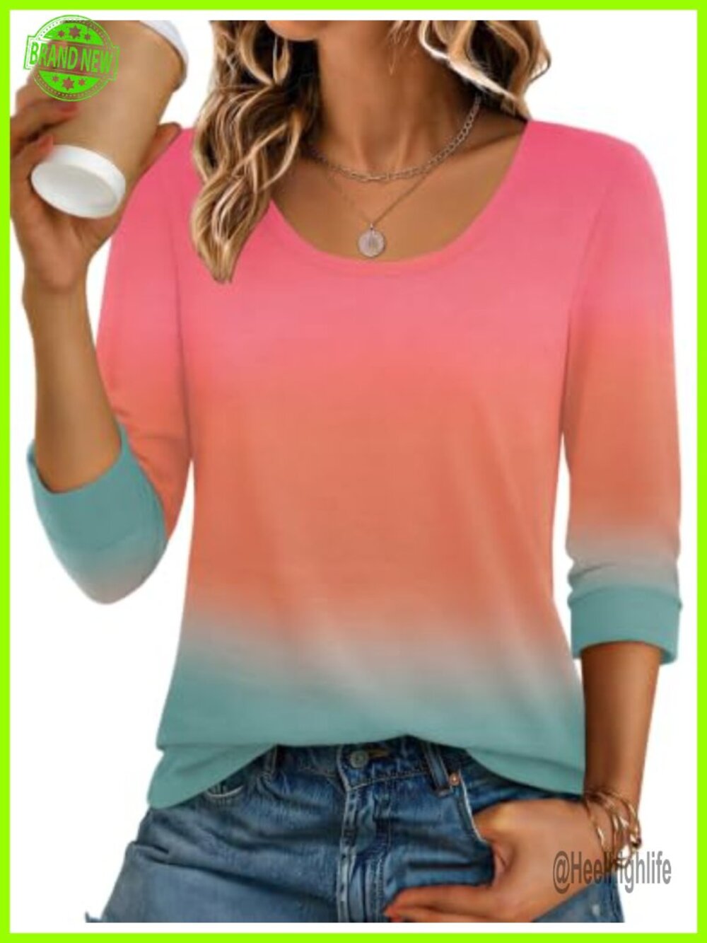 Ekouaer 3/4 Sleeve Womens Scoop Neck Casual Basic Tee Tunic Top